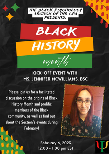CPA Section on Black Psychology - Black History Month Kick-Off Event with Ms. Jennifer McWilliams